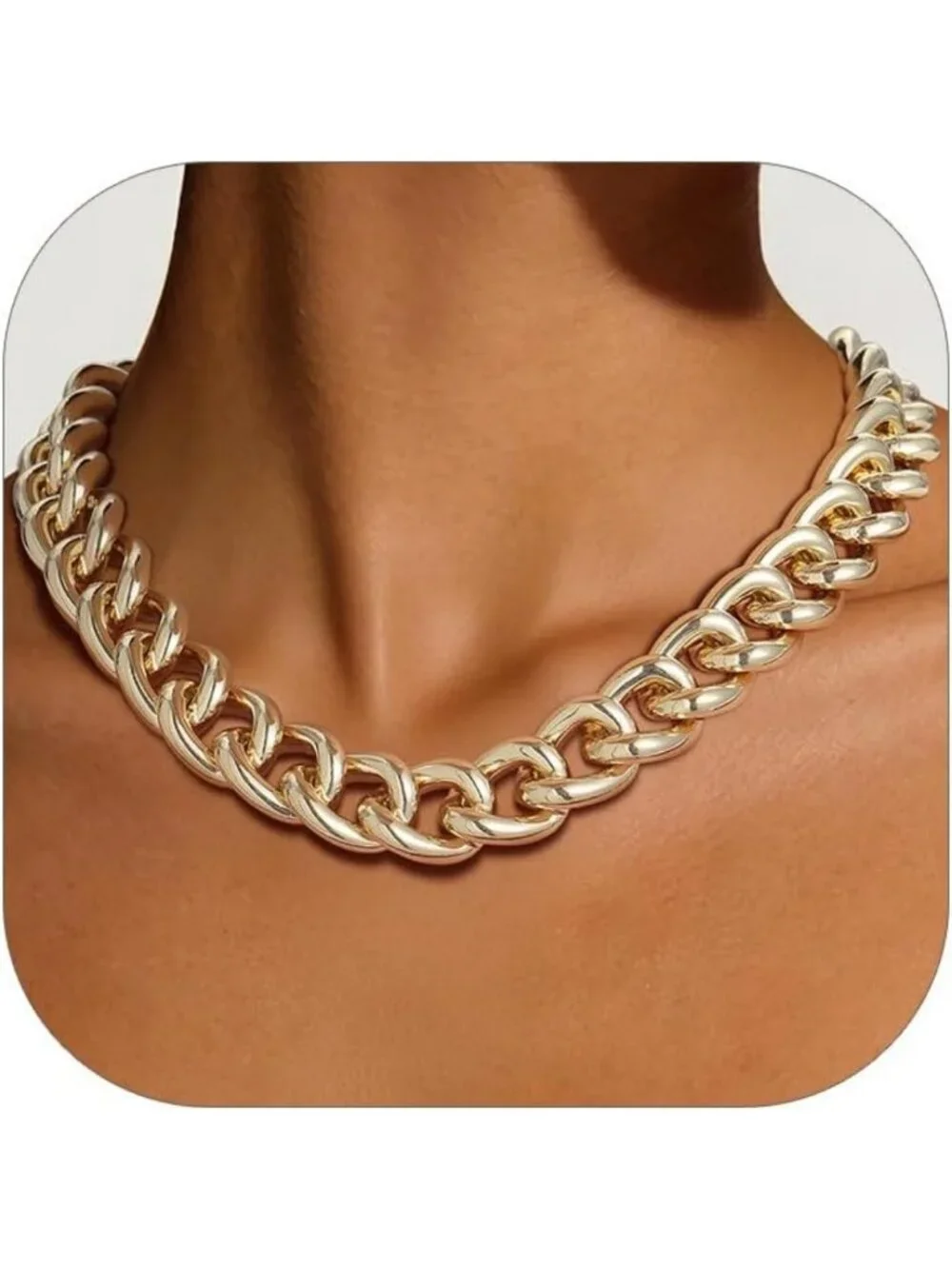 Trendy Chunky Gold Cuban Chain Necklace for Women, 14K Gold Plated, Hip Jewelry